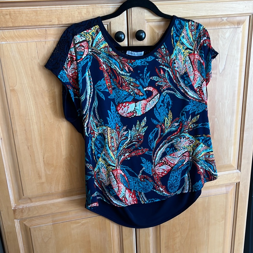 Navy paisley print blouse